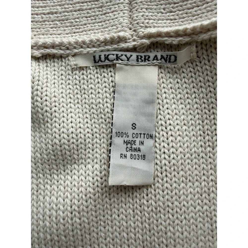 Lucky Brand 100% Cotton Beige Button Up Cardigan Sweater Womens Size Small - Picture 3 of 7